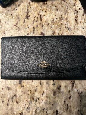 Coach Black Pebbled Leather Wallet with Gold Logo